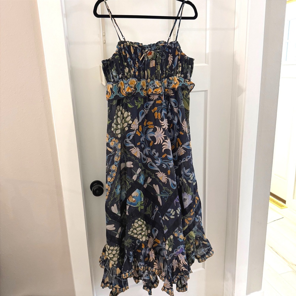 NWT Farm Rio Women's Winter Garden Print Maxi Dress‎ Ruffle Hem Size Small Boho